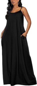 Women Maxi Dresses Summer Spaghetti Strap Dress with Pockets - Image 2