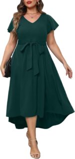 Plus Size Wedding Guest Dress Formal  Cocktail Party High Low Dresses with Pockets
