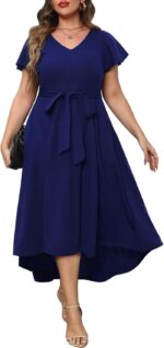Plus Size Wedding Guest Dress Formal  Cocktail Party High Low Dresses with Pockets