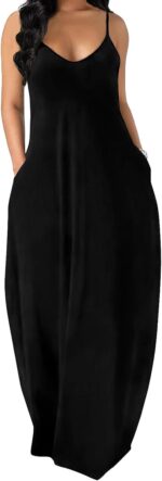Women Maxi Dresses Summer Spaghetti Strap Dress with Pockets