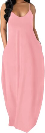 Women Maxi Dresses Summer Spaghetti Strap Dress with Pockets