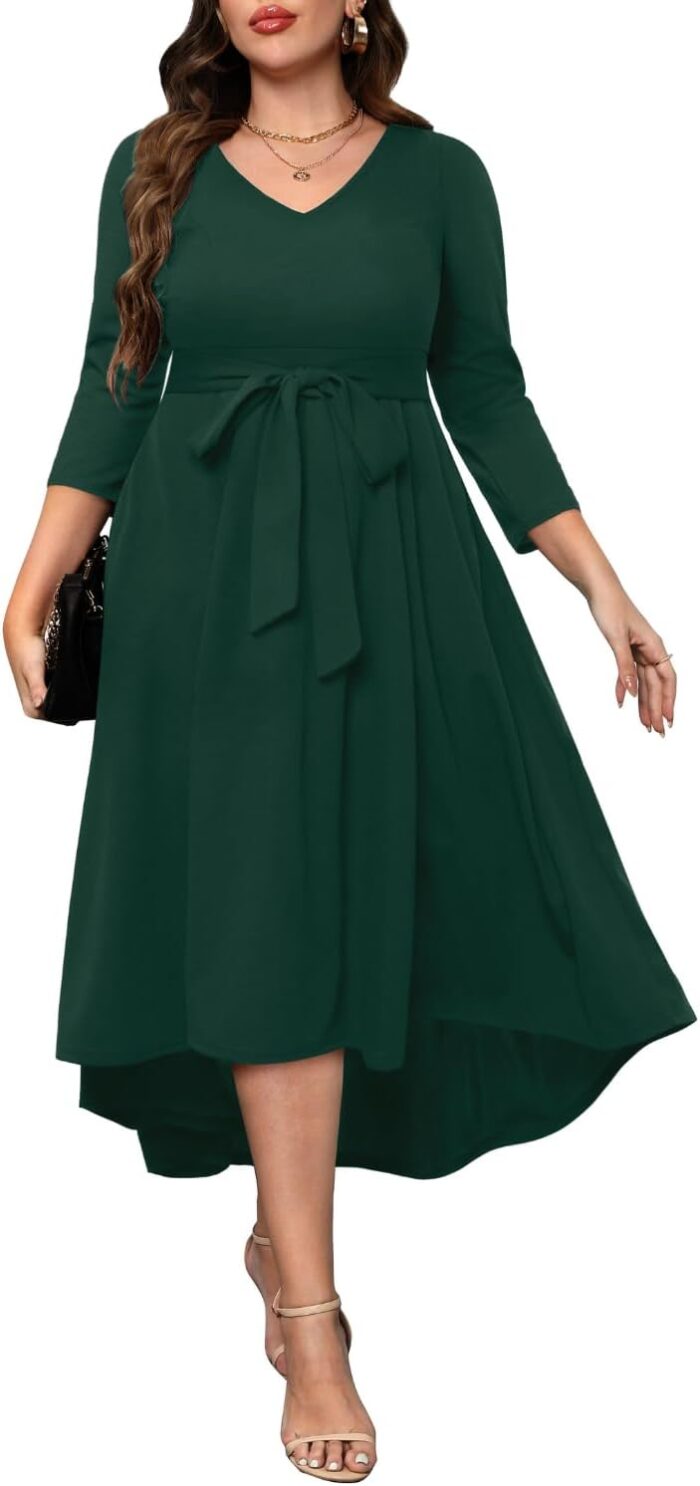 Plus Size Wedding Guest Dress Formal  Cocktail Party High Low Dresses with Pockets - Image 1