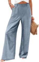 Women Wide Leg Pants High Elastic Waisted in The Back Business Work Trousers Long Casual Pants with Pocket