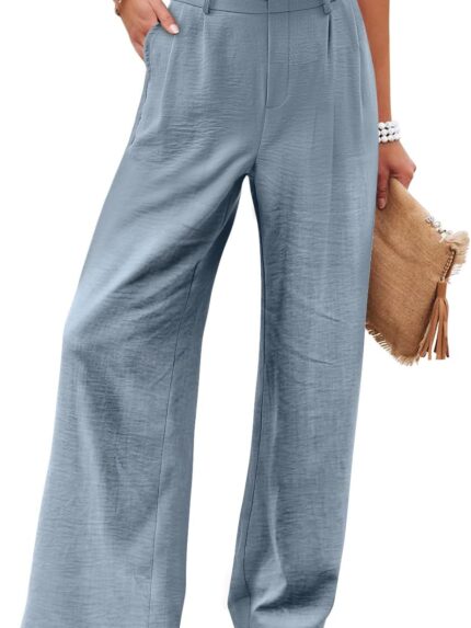 Women Wide Leg Pants High Elastic Waisted in The Back Business Work Trousers Long Casual Pants with Pocket