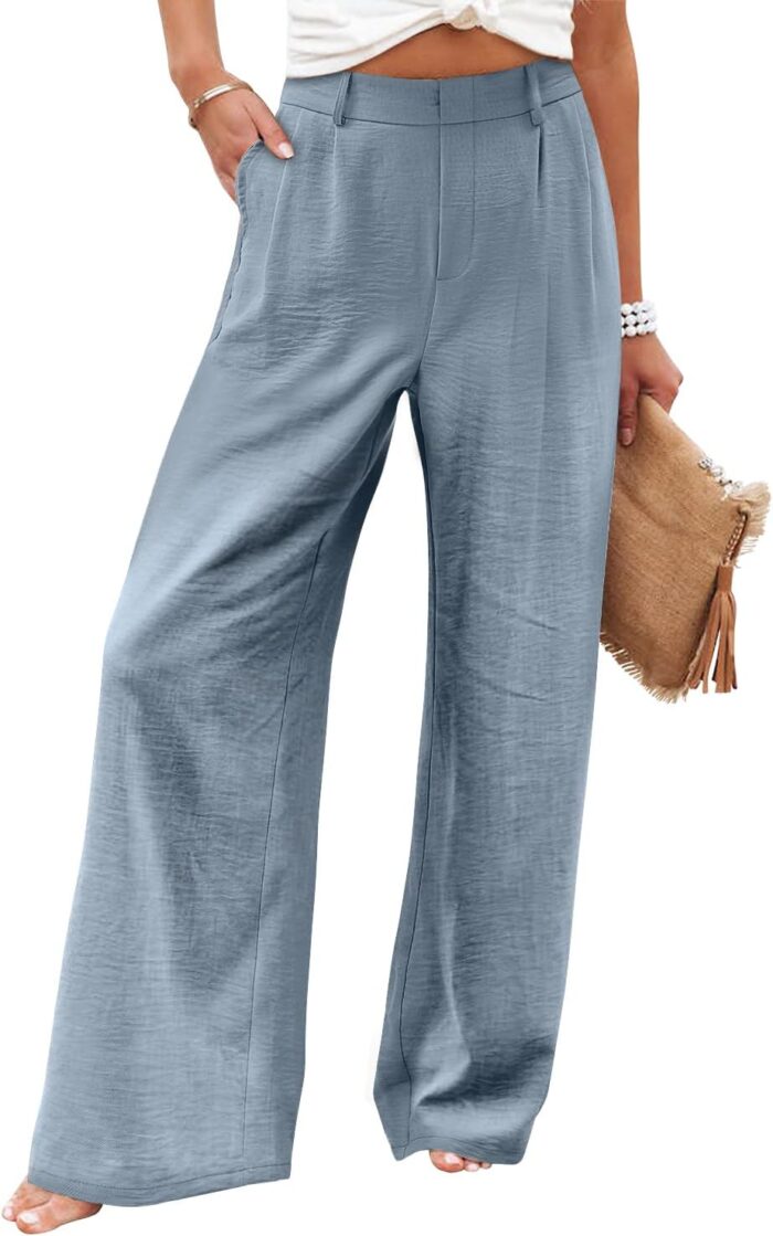Women Wide Leg Pants High Elastic Waisted in The Back Business Work Trousers Long Casual Pants with Pocket - Image 1