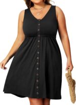 Women Plus Size Summer Dresses for Women Casual Dress with Pockets A-Line Swing Button Down  V Neck - Image 2