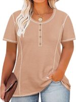 Plus Size Tops for Women Blouse Button Summer Crewneck Short  Fashion Casual T-Shirts Pullover XL-5XL