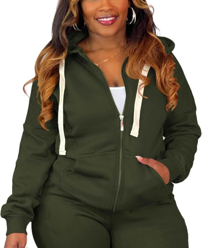 Women Plus Size Casual Hoodies Sweatshirt Long Sve Full Zipper Track Top Athletic Jackets with Pocket - Image 1
