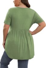 Women Plus Size  Shirts V Neck Button Tunic Tops Casual Short  Swing Flowy Tunic - Image 2
