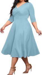 Women Plus Size Midi Dress 3/4 -Line Swing Dress V Neck Flowy Casual Dresses