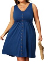Women Plus Size Summer Dresses for Women Casual Dress with Pockets A-Line Swing Button Down  V Neck - Image 2