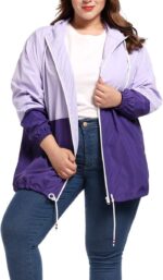 Women Plus Size Rain Jacket Lightweight Hooded Rain Coat Windbreaker