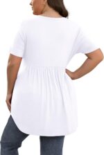 Women Plus Size  Shirts V Neck Button Tunic Tops Casual Short  Swing Flowy Tunic - Image 2