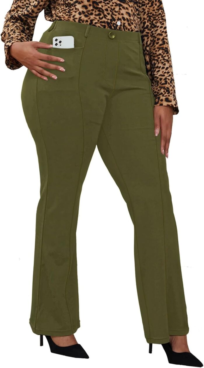 Wrinkle-Free Stretch Dress Pants Plus Size for Women Pull-on Pant Ease into Comfort Office Pant - Image 1