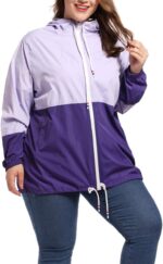 Women Plus Size Rain Jacket Lightweight Hooded Rain Coat Windbreaker - Image 2