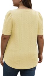 Womens-Plus-Size-Summer-Tops Square Neck T Shirts Puff Short  Blouses Eyelet Tunics XL-5XL - Image 2
