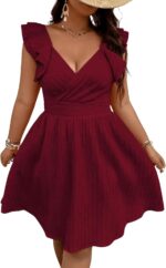 Women Plus Size Wrap Front Sweetheart Neck Ruffle Cap  Line Dress