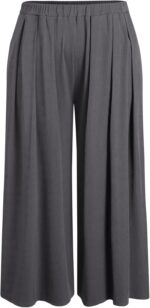 Solid Elastic Waist Pocket Wide Leg Pants Curve & Plus