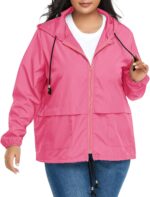 Women Plus Size Light RainCoat Jackets Packable Hooded Waterproof Windbreaker for Women