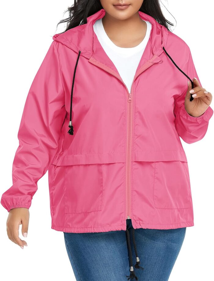 Women Plus Size Light RainCoat Jackets Packable Hooded Waterproof Windbreaker for Women - Image 1