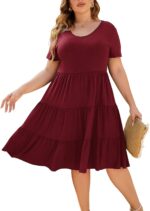 Women Plus Size Casual Summer Tiered Dresses Short  Scoop Neck Ruffle Hem Loose Fitting Midi Babydoll Dress