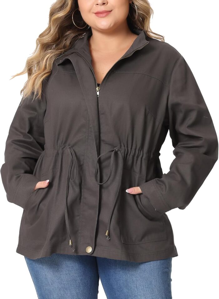 Women Plus Size Jackets Lightweight  Drawstring Utility Jacket with Pockets - Image 1