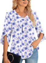 Womens Summer Plus Size 3/4  Chiffon Blouse Dressy Top V Neck Tunic Casual Work Shirt M-5XL - Image 2