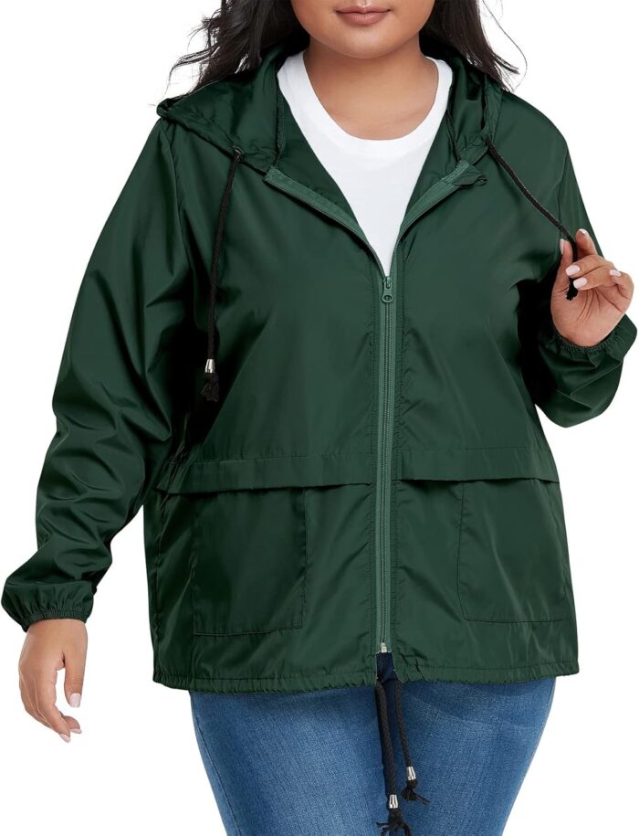 Women Plus Size Light RainCoat Jackets Packable Hooded Waterproof Windbreaker for Women - Image 1