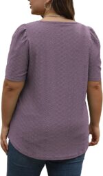 Womens-Plus-Size-Summer-Tops Square Neck T Shirts Puff Short  Blouses Eyelet Tunics XL-5XL - Image 2