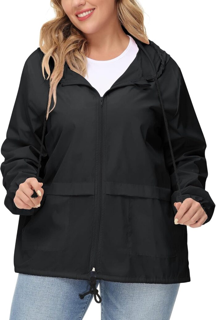 Plus Size Raincoat Women Waterproof Rain Jacket Packable Outdoor Hooded Windbreaker - Image 1