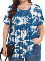 Womens Plus Size Tops Summer Shirts Tunic Short  Crew Neck Loose Fit Blouse 1X-5X