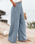 Women Wide Leg Pants High Elastic Waisted in The Back Business Work Trousers Long Casual Pants with Pocket - Image 2