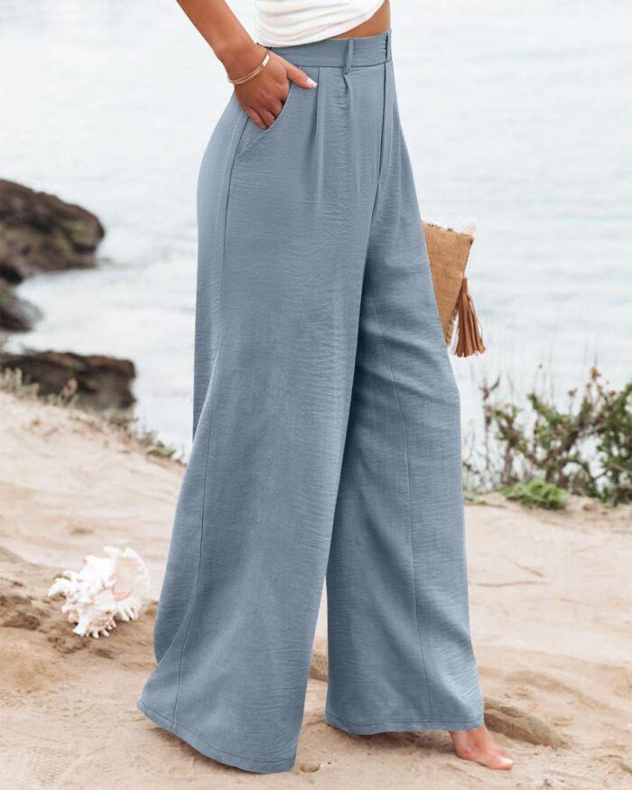 Women Wide Leg Pants High Elastic Waisted in The Back Business Work Trousers Long Casual Pants with Pocket - Image 2