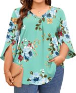 Womens Summer Plus Size 3/4  Chiffon Blouse Dressy Top V Neck Tunic Casual Work Shirt M-5XL