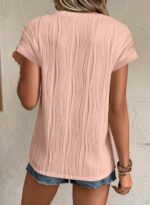 Womens Plus Size Tops Crewneck Short  Textured T Shirts Solid Casual Loose Basic Tops(1X-5X) - Image 2