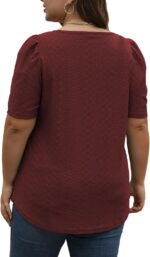 Womens-Plus-Size-Summer-Tops Square Neck T Shirts Puff Short  Blouses Eyelet Tunics XL-5XL - Image 2