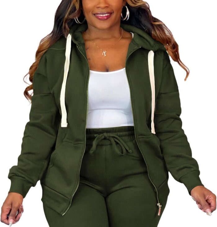 Women Plus Size Casual Hoodies Sweatshirt Long Sve Full Zipper Track Top Athletic Jackets with Pocket - Image 2