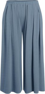 Solid Elastic Waist Pocket Wide Leg Pants Curve & Plus