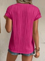 Womens Plus Size Tops Crewneck Short  Textured T Shirts Solid Casual Loose Basic Tops(1X-5X) - Image 2