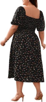 Women Plus Size Floral Print Tie Front Square Neck Slit Hem Midi Dress - Image 2