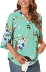 Womens Summer Plus Size 3/4  Chiffon Blouse Dressy Top V Neck Tunic Casual Work Shirt M-5XL - Image 2