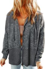 Waffle Knit Hoodies for Womens Zip Up Fall Outfits 2024 Drawstring Casual Jackets