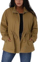 Women Plus Size Jackets Lightweight  Drawstring Utility Jacket with Pockets