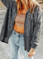 Waffle Knit Hoodies for Womens Zip Up Fall Outfits 2024 Drawstring Casual Jackets - Image 2