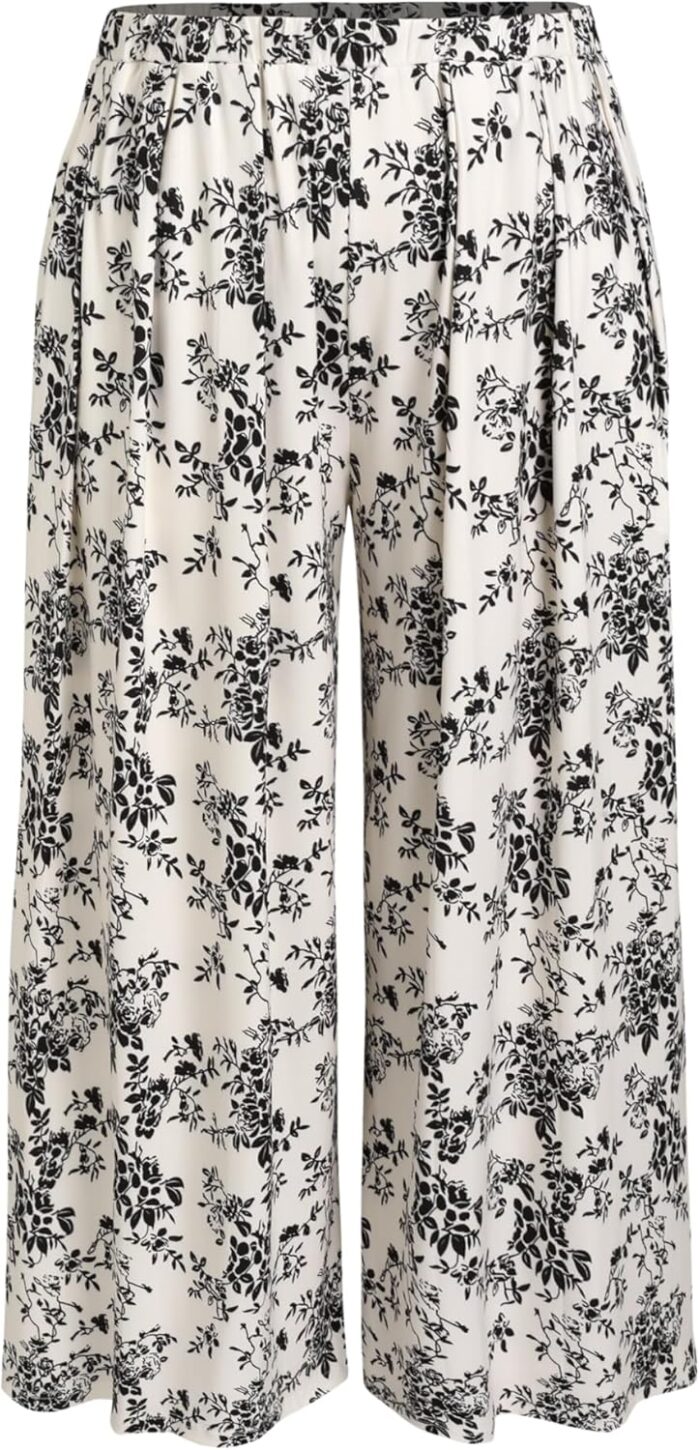 Solid Elastic Waist Pocket Wide Leg Pants Curve & Plus - Image 1