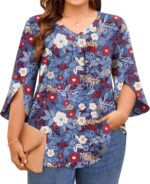 Womens Summer Plus Size 3/4  Chiffon Blouse Dressy Top V Neck Tunic Casual Work Shirt M-5XL