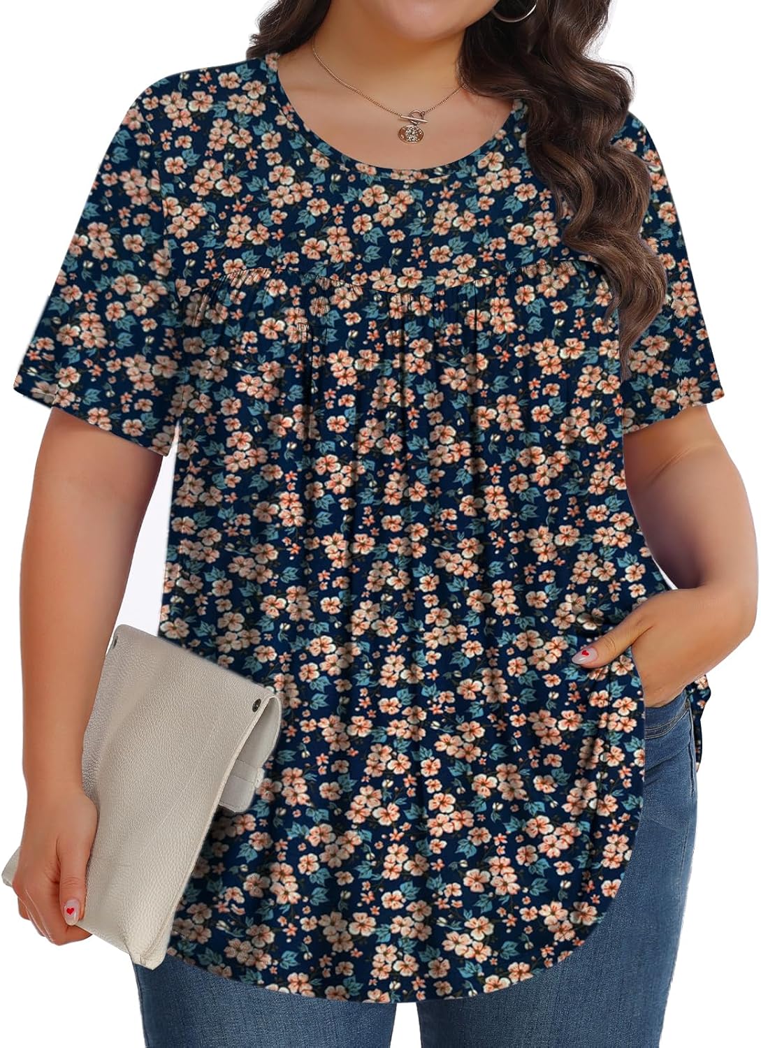 81jk25Ie-rL._AC_SL1500_.jpg Womens Plus Size Tops Tunic Short Crew Neck Shirts Casual Soft Blouse 1X-5X - Image 1