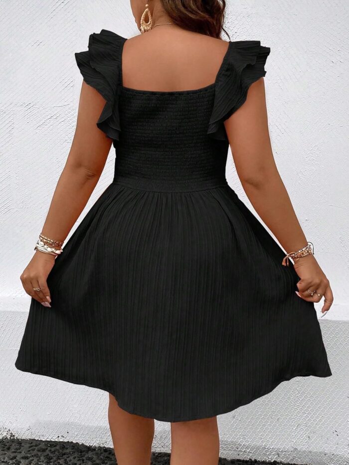 Women Plus Size Wrap Front Sweetheart Neck Ruffle Cap  Line Dress - Image 2