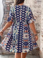 Women Plus Size Wrap V Neck Short  Ruffle Hem A Line Short Dress - Image 2