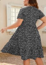 Women Plus Size Casual Summer Tiered Dresses Short  Scoop Neck Ruffle Hem Loose Fitting Midi Babydoll Dress - Image 2